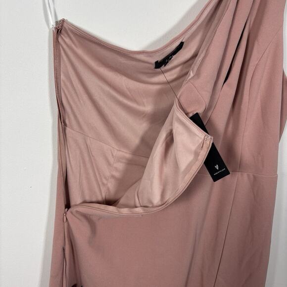 Lulus Cocktail Club One Shoulder Dress XL Dusty Pink Blush Fitted Crepe NWT - Picture 7 of 10